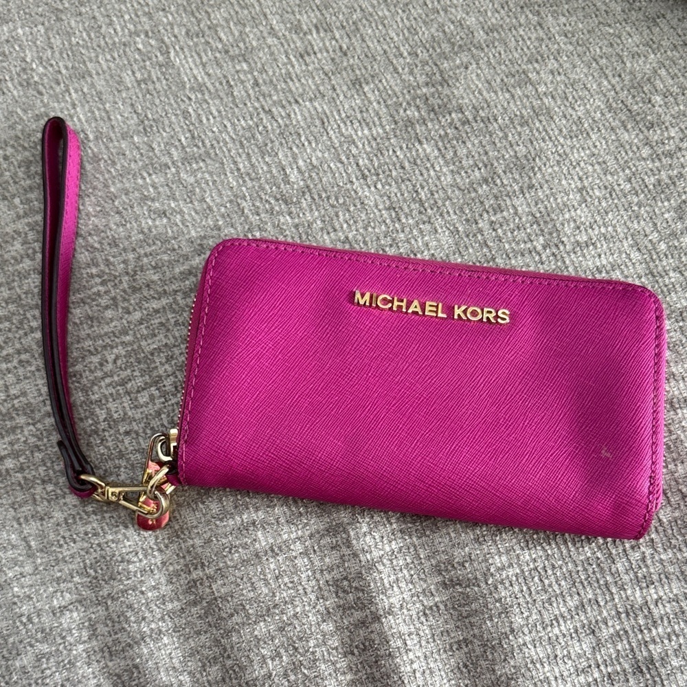 Michael Kors Fuchsia Wristlet with Gold Accents